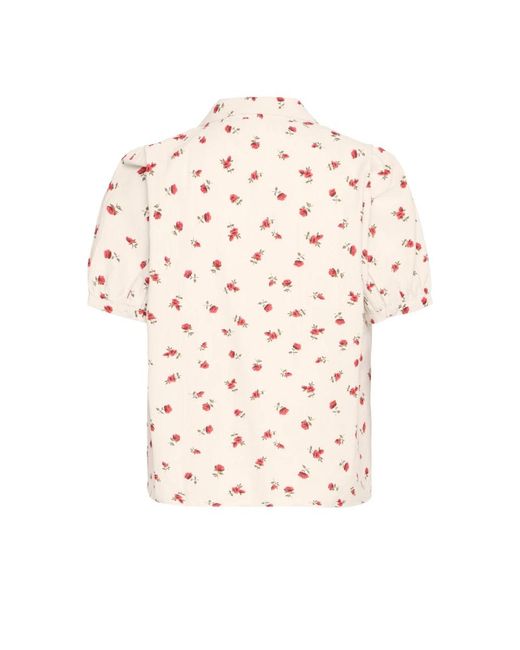 Ichi Overhemden ,Katoen Geranium Flower Blouse Met Strik Voorkant in het Pink