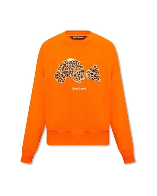 Palm Angels Orange Logo baumwoll-sweatshirt italienisch hergestellt