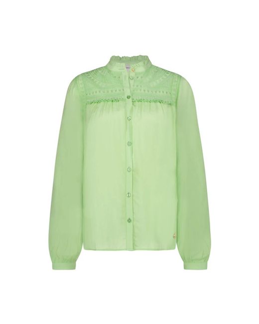 FABIENNE CHAPOT Overhemden ,Groen ,Groene Ruffle Blouse Met Openwork Details in het Green