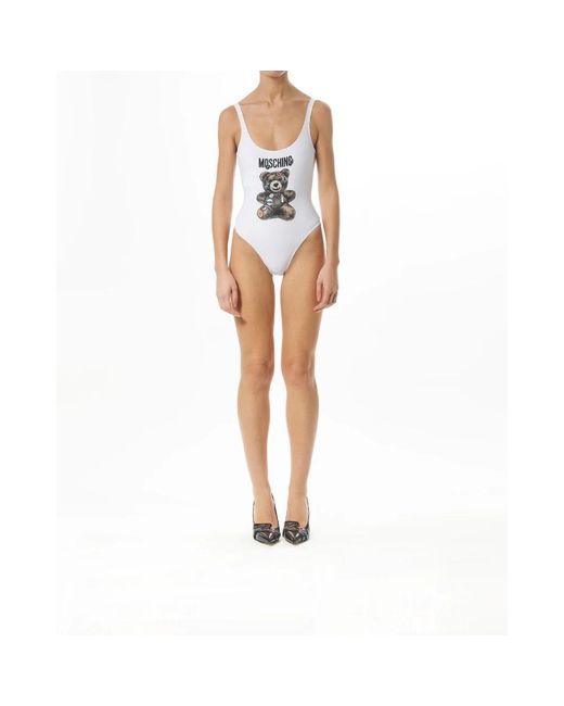 Moschino Badmode ,Wit ,Polyester Adrian Graphic Print Witte Badpak in het White