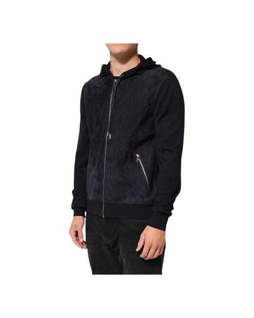 Dolce & Gabbana Hoodies & Sweatvesten ,Zwart ,Leer Full Zip Hooded Blouson Jacket in het Black voor heren