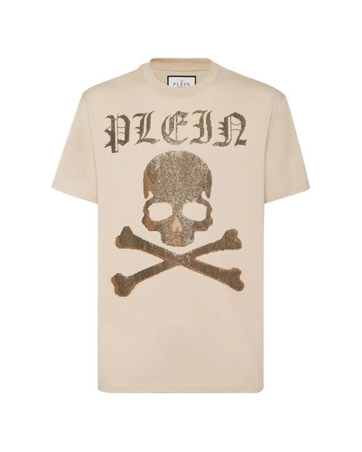 Philipp Plein T-Shirt Rundhals Ss Strass Skull&Bones in Natural für Herren