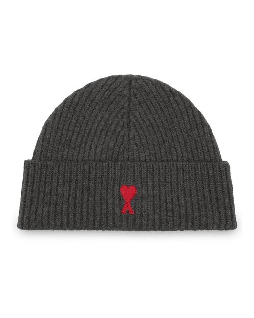 AMI Accessoires ,Grijs ,Wol De Coeur Beanie in het Gray