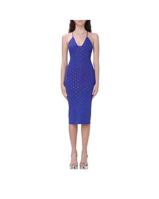 Elisabetta Franchi Blue Midi Kleid Buchstabenmuster