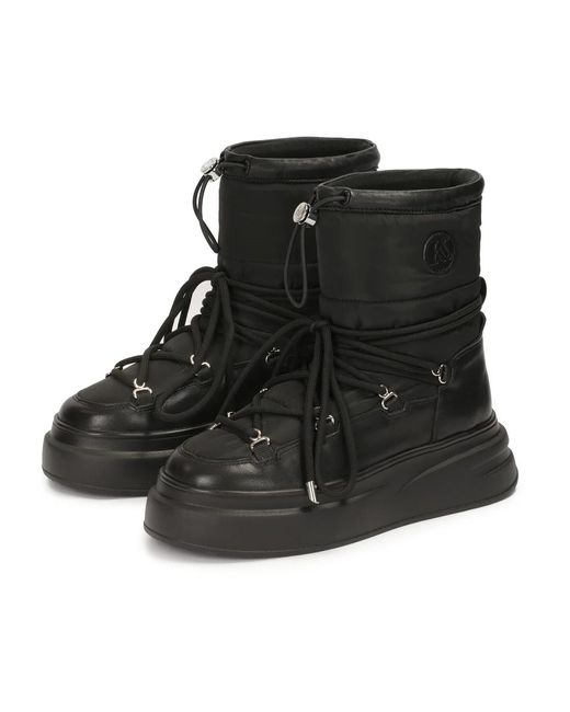 Kazar Black Schwarze Schneestiefel Mit Bindung Auf Einer Dicken Sohle