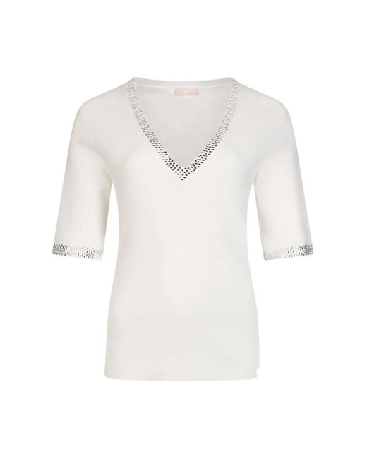 Liu Jo Overhemden ,Wit ,Rhinestone Appliqué V-Neck Knit in het White