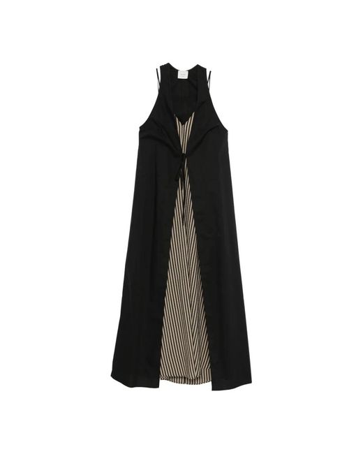 Alysi Kleedjes ,Zwart ,Leer Tailored Stripes Gilet Midi Jurk in het Black
