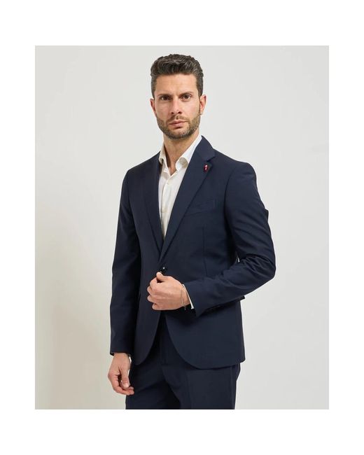 MULISH Blue Single Breasted Suits for men