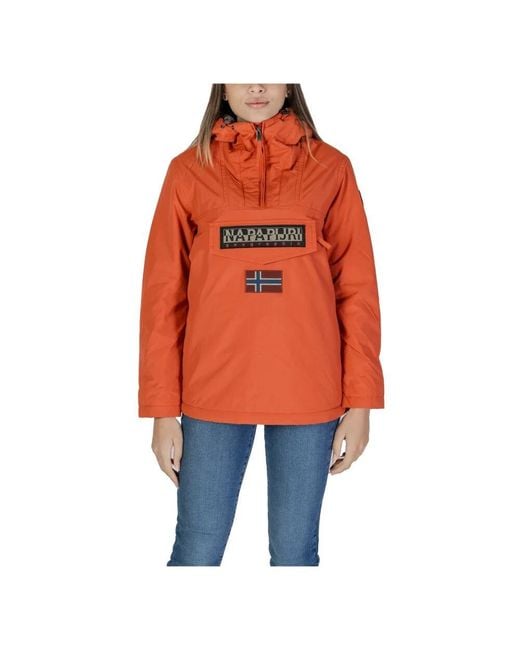 Napapijri Orange Print slip-on kapuzenjacke mit taschen