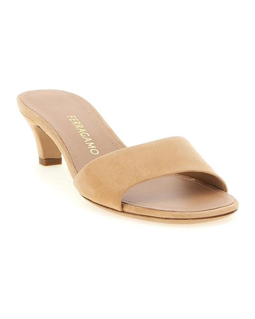 Ferragamo Natural Heeled Mules