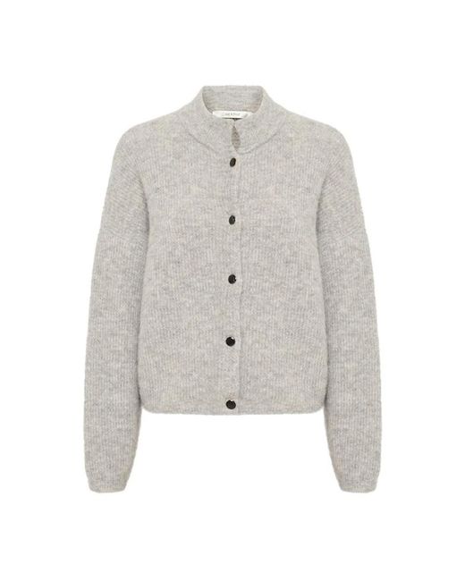 Gestuz Truien & Vesten ,Grijs ,Zachte Gebreide Korte Vest Licht Grijs in het Gray