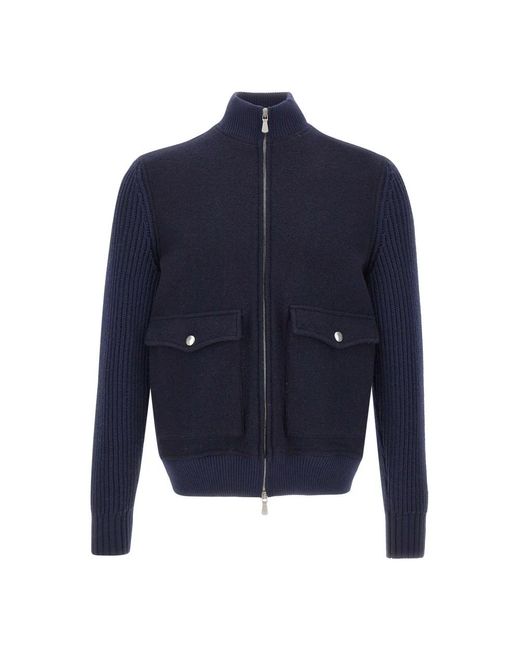 Eleventy Cable-Knit Sleeve Wool Jacket in het Blue voor heren