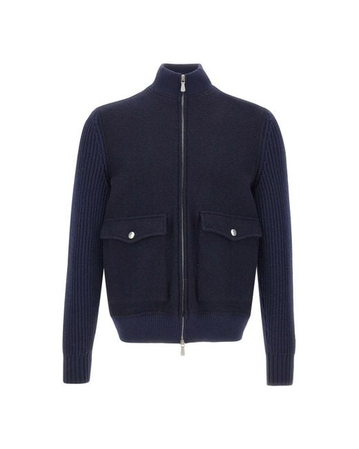 Eleventy Cable-Knit Sleeve Wool Jacket in het Blue voor heren