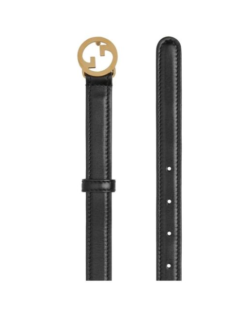 Gucci Black Schwarzer Dünner Ledergürtel Mit Interlocking G Schnalle