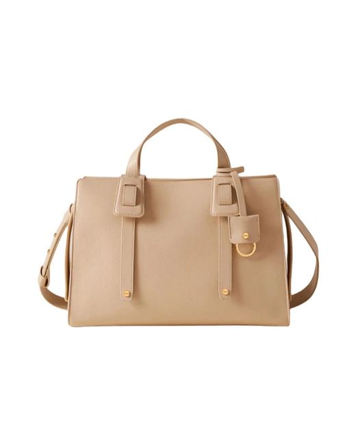 Borbonese Natural Lederhandtasche Mit Verstellbarem Riemen Und Anhänger