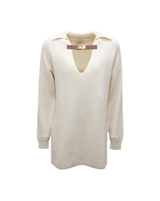 Elisabetta Franchi White V-Neck Knitwear