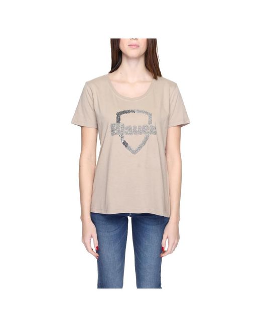 Blauer Tops ,Katoen Katoenen T-Shirt in het Natural