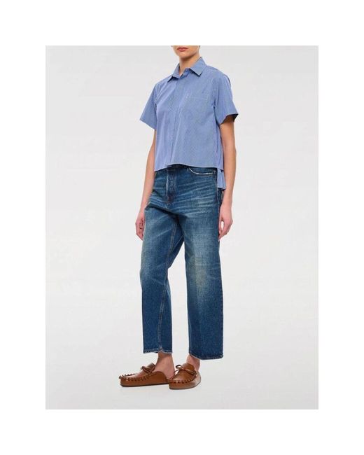 Sacai Blue Gestreiftes Hemd Mit Kragen