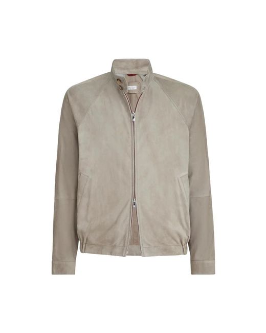 Brunello Cucinelli Jassen ,Leer Suede Zip Jacket in het Gray voor heren