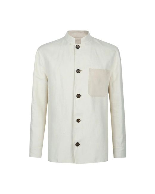 Eleventy Jassen ,Linnen Overshirt Tasca Suede in het White voor heren