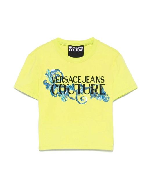 Versace Jeans Couture Yellow Kristallverziertes grünes t-shirt