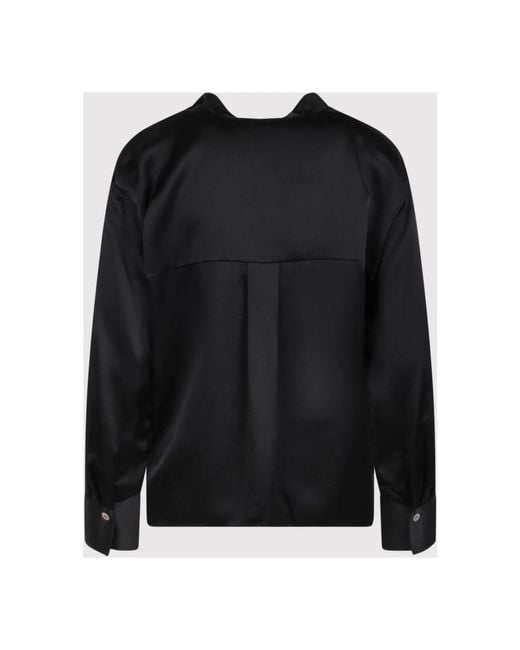 Vince Overhemden ,Zwart ,Zijden Shirt Met Gedrapeerd V-Hals in het Black