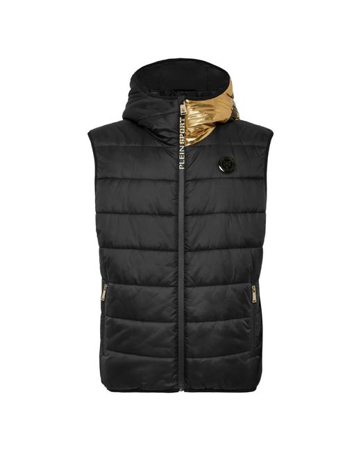 Philipp Plein Black Vest Hoodie Laminated Scratch for men