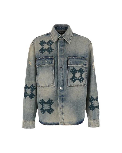 Amiri Blaues denim hemd mit ma-quad prints in Gray für Herren