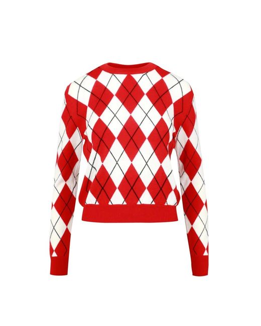MSGM Red Wollpullover mit diamantmuster