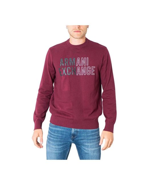 ARMANI EXCHANGE Red Round-Neck Knitwear for men