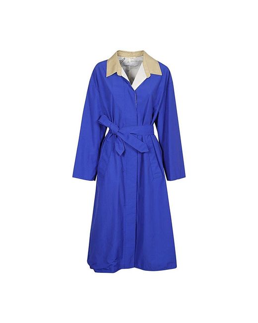 Weekend by Maxmara Blue Multicolor nylon regenmantel mit hemdkragen