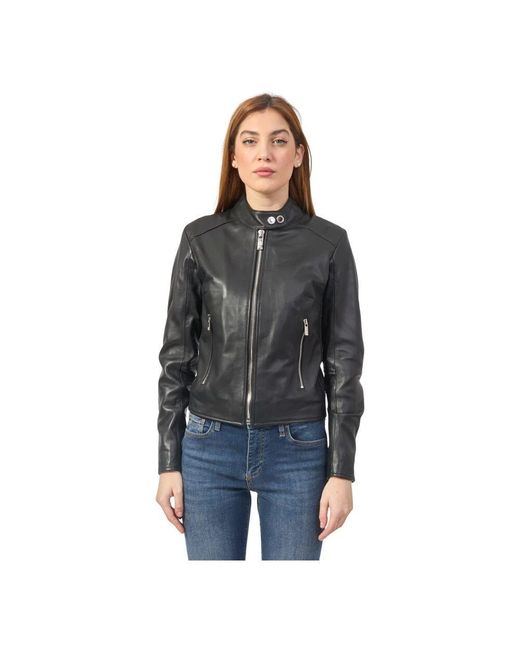 RICHMOND Black Schwarze leder kurze reißverschlussmantel