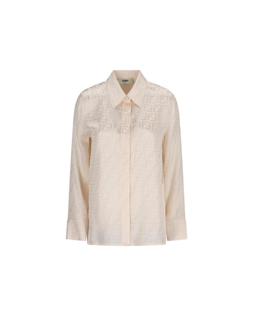 Fendi Ff Crepe Satijnen Blouse in het Natural