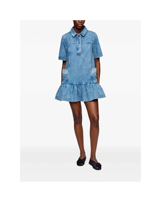 Ganni Patchwork Denim Peplum Mini Jurk in het Blue