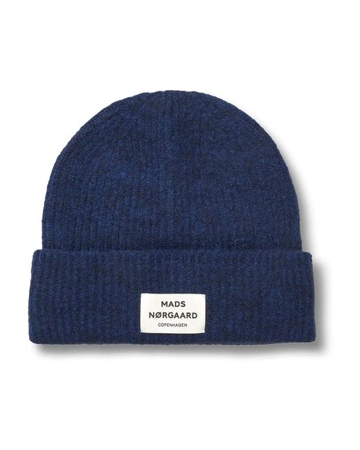 Mads Nørgaard Accessoires ,Blauw ,Wol Gebreide Muts Met Logodetail in het Blue