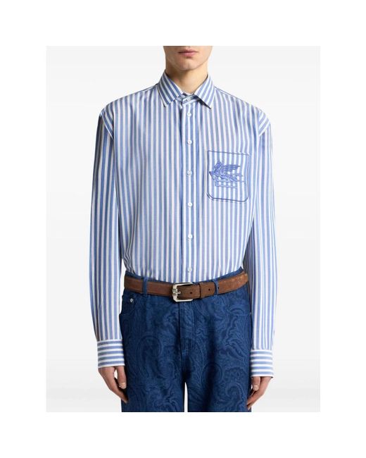 Etro Gestreiftes Hemd Mit Pegaso in Blue für Herren