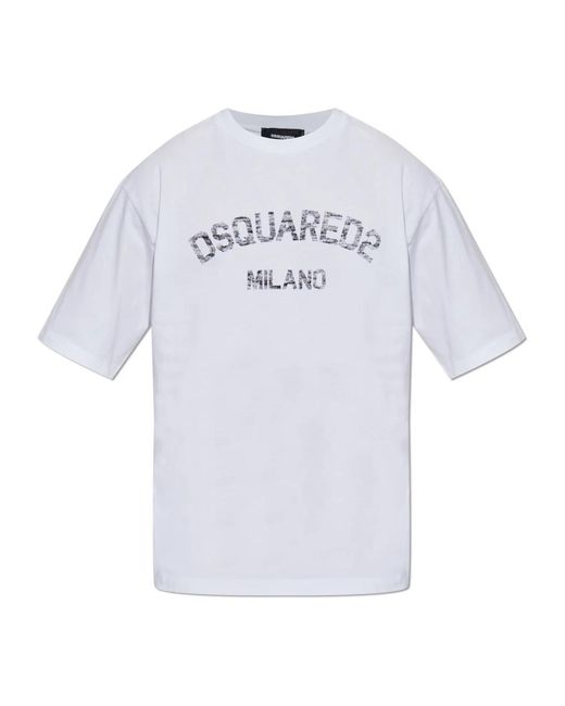 DSquared² Tops ,Wit ,Katoen T-Shirt Met Logo in het Blue voor heren