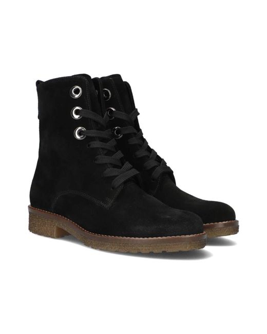 Gabor Black Schwarze Wildleder Schnürstiefel Comfort Kollektion