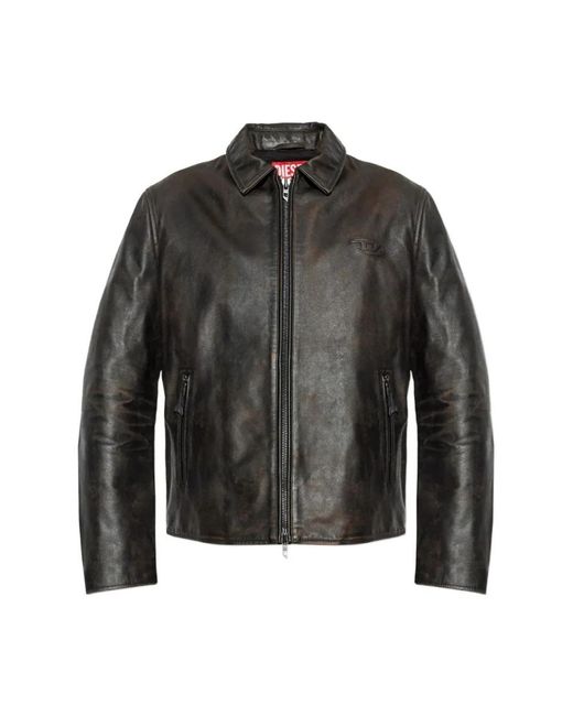 DIESEL Black Leather Jackets for men