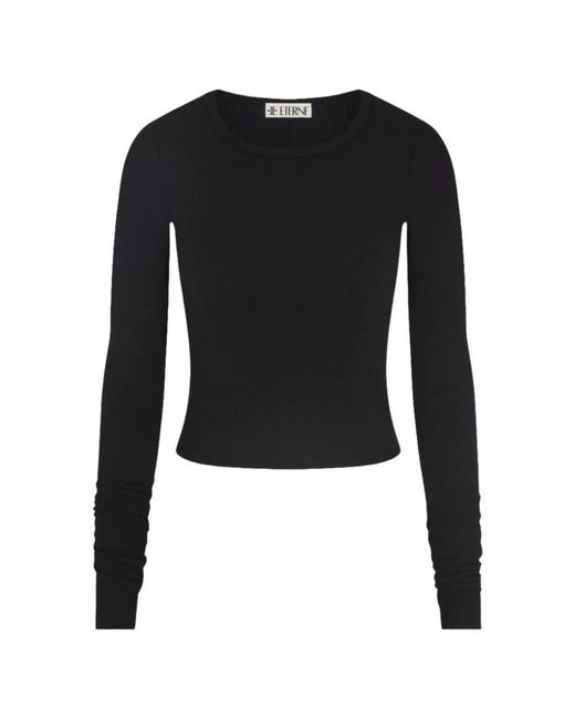 ÉTERNE Tops ,Zwart ,Katoen Fitted Crewneck Long Sleeve T-Shirt in het Black