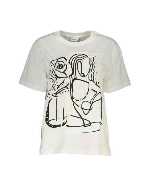 Camiseta de algodón con logo bordado Desigual de color Gray