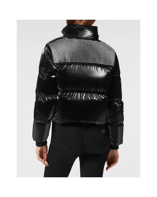 Philipp Plein Jassen ,Zwart ,Nylon Crystal Nylon Puffer Jacket in het Black