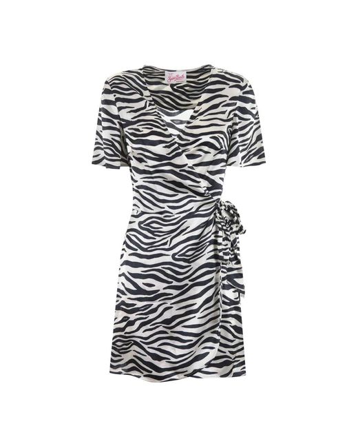 Mc2 Saint Barth Kleedjes ,Veelkleurig ,Satijn Zebra Satijnen Onderjurk Vrouwen in het Black