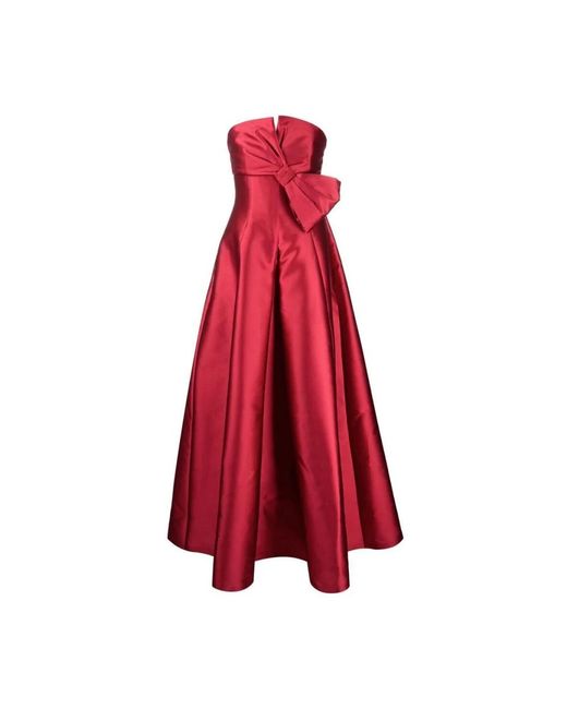 Alberta Ferretti Rode Strapless Boogdetail A-Lijn Jurk in het Red