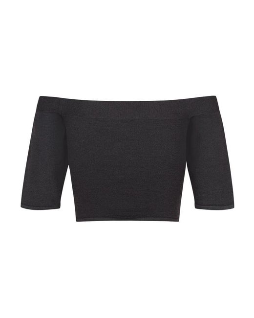 Cortana Black Seiden stretch off-shoulder crop top