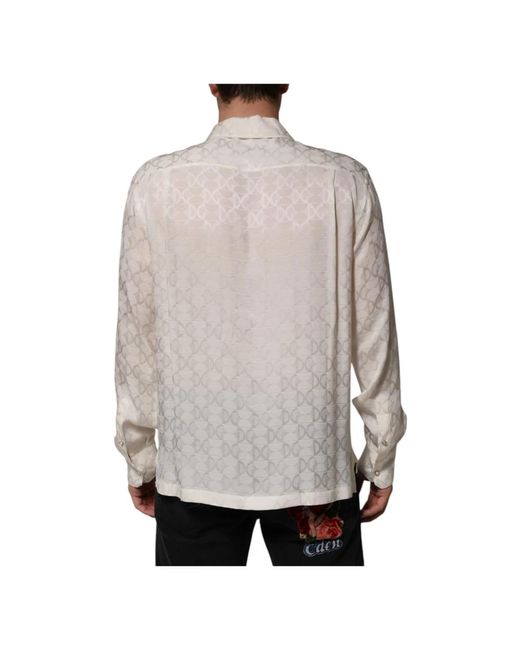 Dolce & Gabbana Witte Zijden Dg Logo Print Overhemd in het Gray voor heren