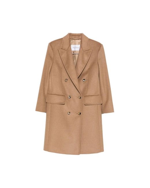 Max Mara Brown Kamel Doppelreihiger Mantel Mit Spitzem Revers