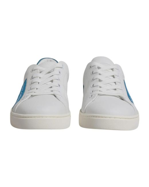 Dolce & Gabbana Blue Weiße Blaue Leder Low Top Sneakers