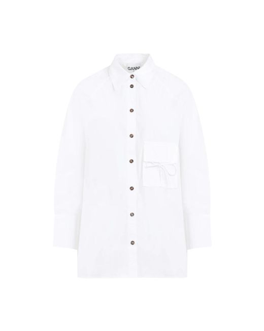 Camisa blanca de popelina de algodón raglán Ganni de color White