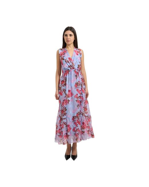Fracomina Gebloemde Maxi-Jurk Met V-Hals in het Purple